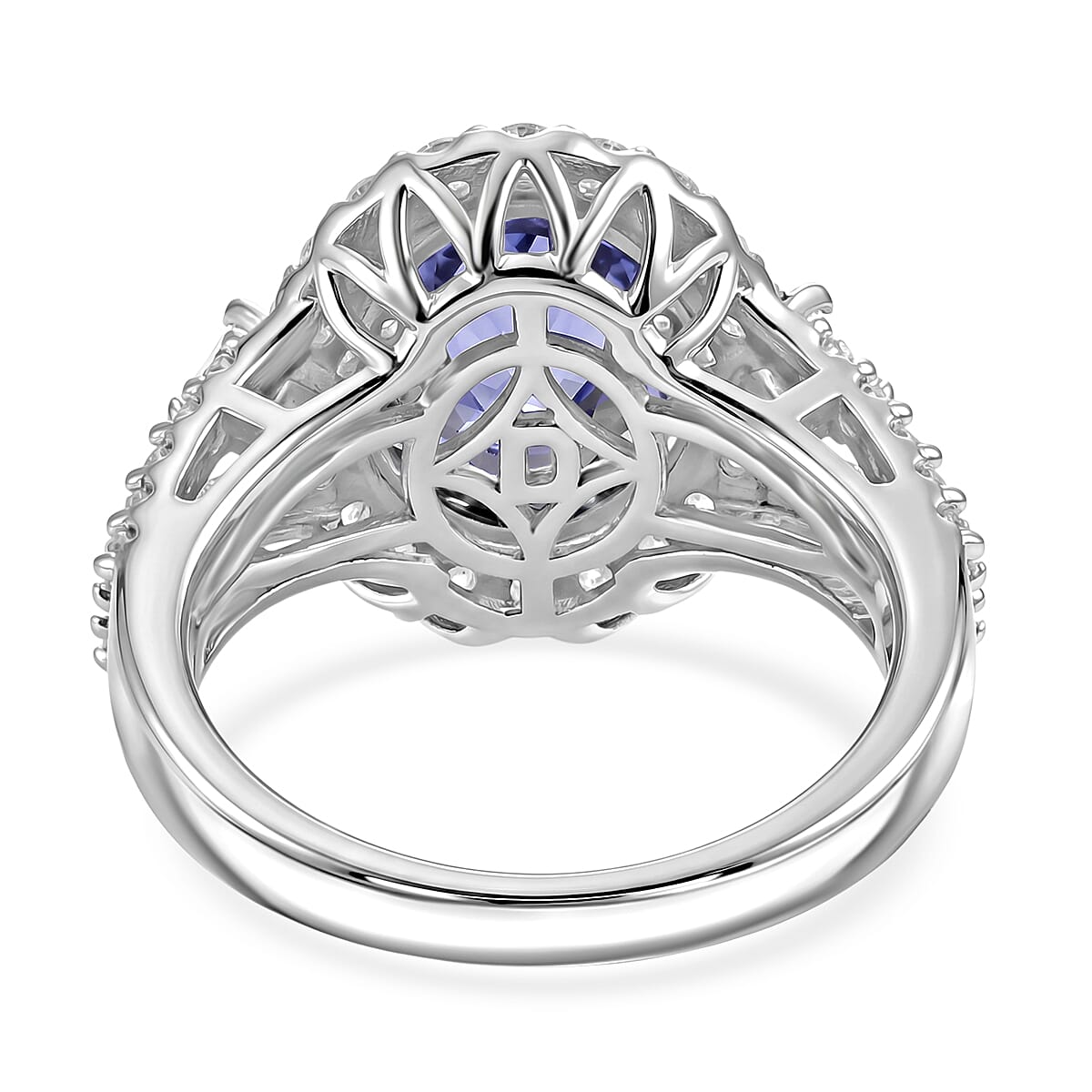 Certified & Appraised D'Joy Premium Tanzanite and Moissanite 2.85 ctw Ring in Rhodium Over Sterling Silver (Size 9.0) image number 4
