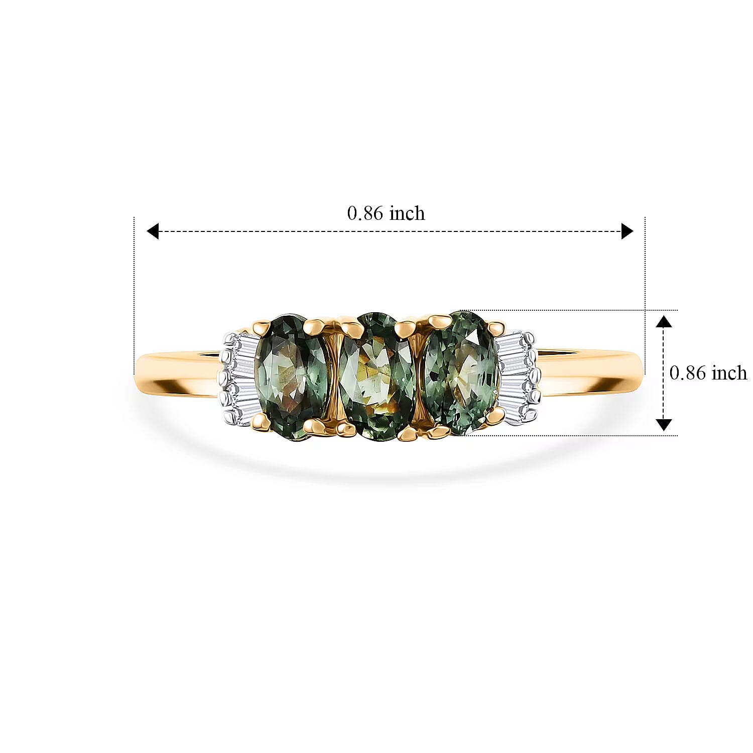 D'Joy Premium Malawi Green Sapphire and Diamond 1.00 ctw Trinity Majesty Ring in 18K Vermeil Yellow Gold Over Sterling Silver (Size 5.0)