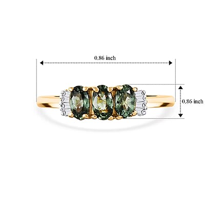 D'Joy Premium Malawi Green Sapphire and Diamond 1.00 ctw Trinity Majesty Ring in 18K Vermeil Yellow Gold Over Sterling Silver (Size 5.0)