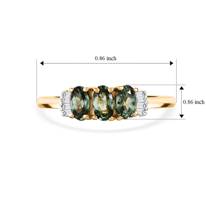 D'Joy Premium Milanoa Green Sapphire and Diamond 1.00 ctw Trinity Majesty Ring in 18K Vermeil Yellow Gold Over Sterling Silver (Size 7.0)