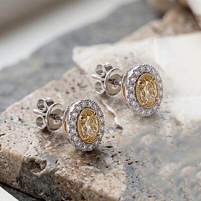 Modani Natural Yellow and White Diamond (VS2) 0.88 ctw Earrings in 950 Platinum and 18K Yellow Gold