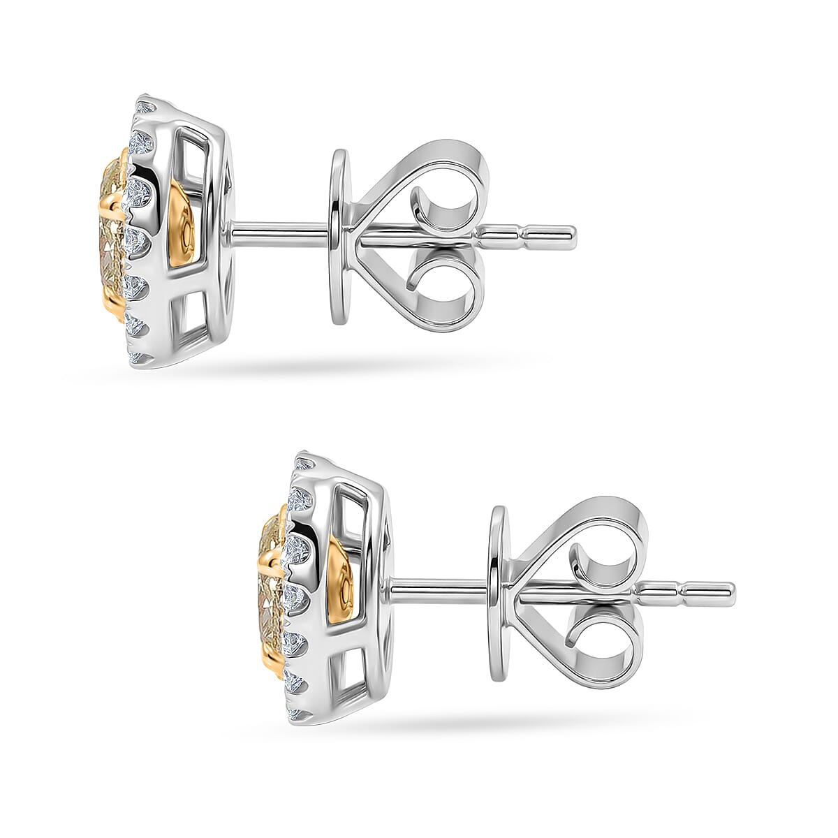 Modani Natural Yellow and White Diamond (VS2) 0.88 ctw Earrings in 950 Platinum and 18K Yellow Gold