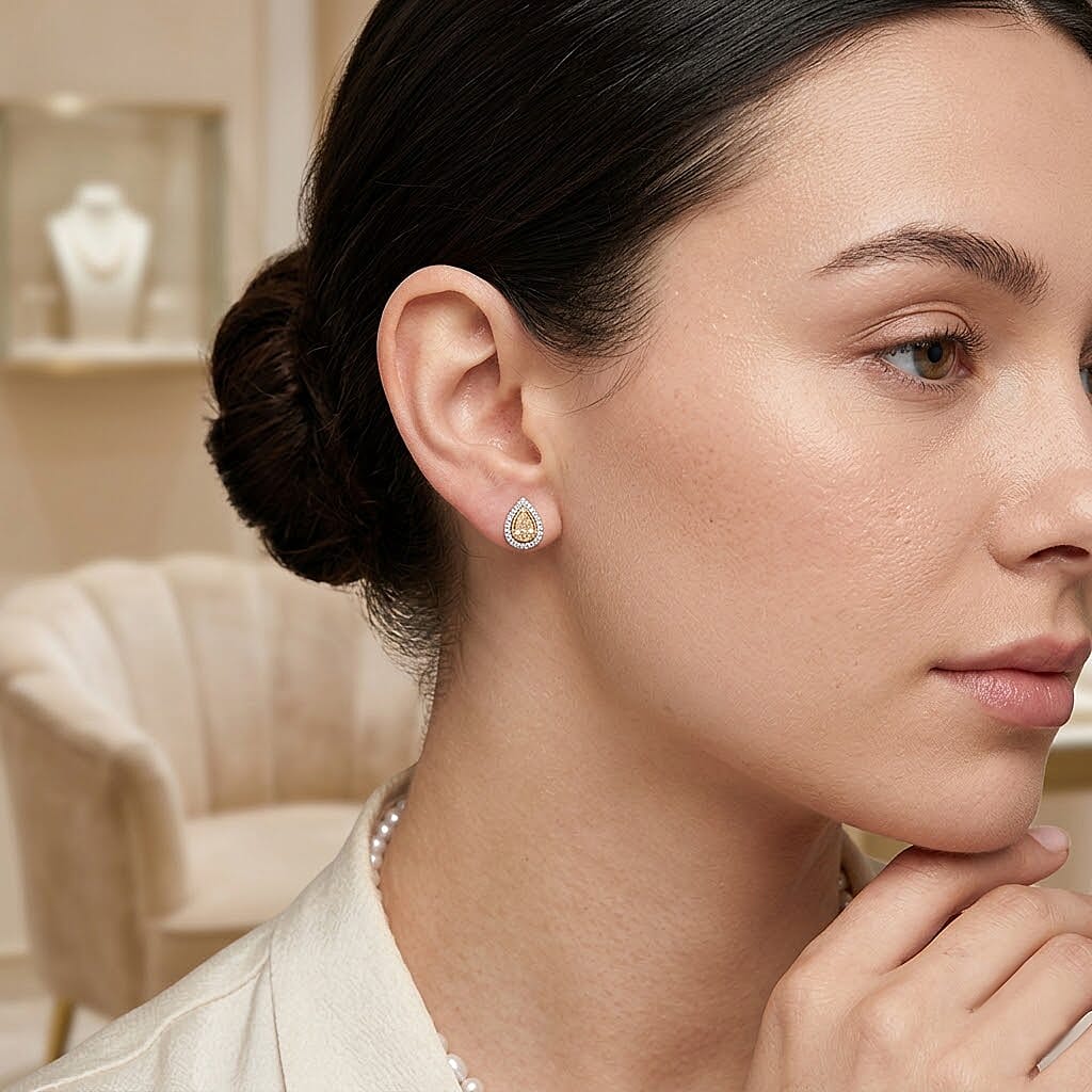 Modani Natural Yellow and White Diamond (VS2) 0.84 ctw Earrings in 950 Platinum and 14K Yellow Gold