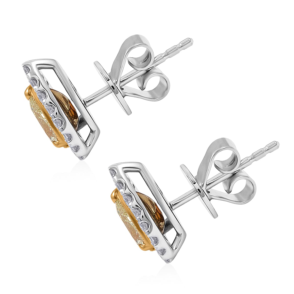 Modani Natural Yellow and White Diamond (VS2) 0.84 ctw Earrings in 950 Platinum and 14K Yellow Gold