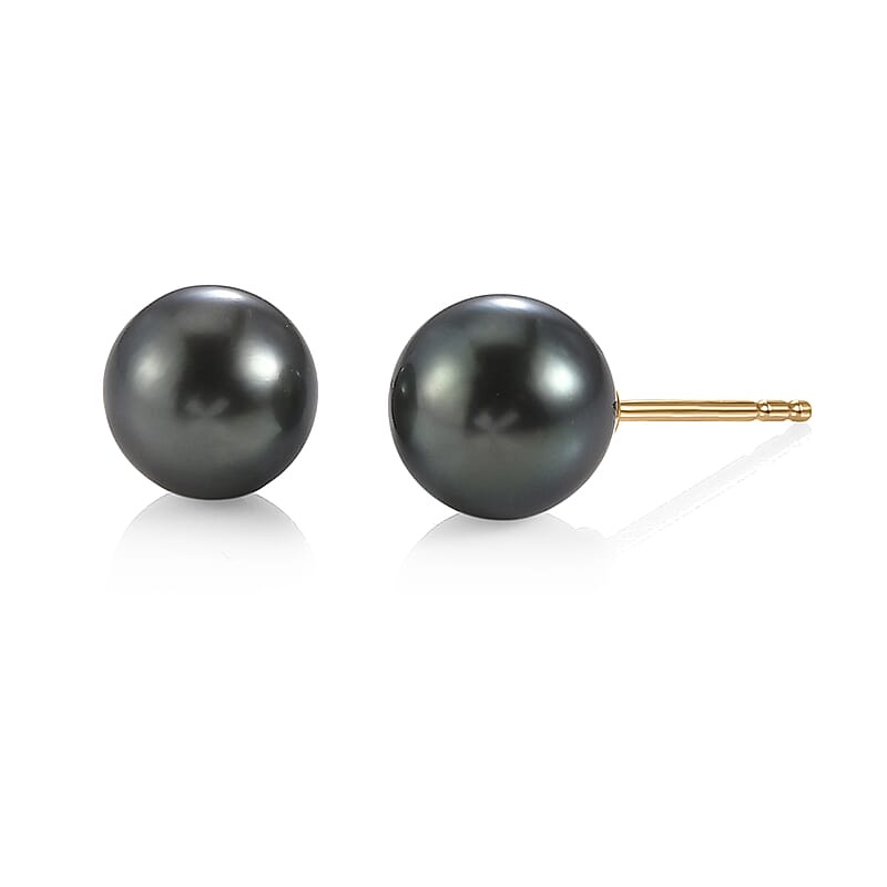 Rare Find Celebrity Choice Premium Tahitian Pearl Drop Stud Earrings in 10K Yellow Gold