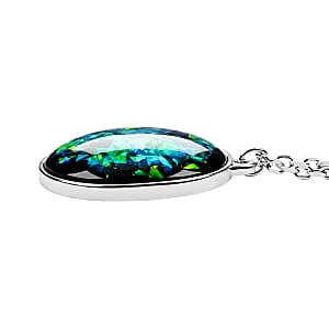 Round Opal Flakes 14.00 ctw Pendant Necklace in Silvertone 16-18 Inches 