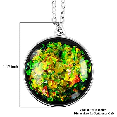 Round Opal Flakes 14.00 ctw Pendant Necklace in Silvertone 16-18 Inches