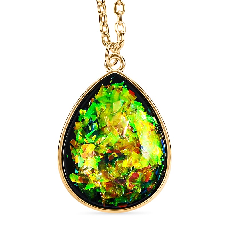 Drop Lab Created Opal Flakes 14.00 ctw Pendant Necklace in Goldtone 16-18 Inches
