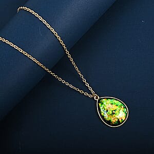 Drop Lab Created Opal Flakes 14.00 ctw Pendant Necklace in Goldtone 16-18 Inches 