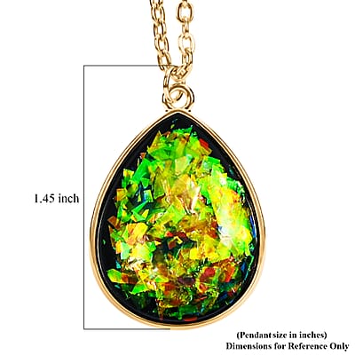 Drop Lab Created Opal Flakes 14.00 ctw Pendant Necklace in Goldtone 16-18 Inches