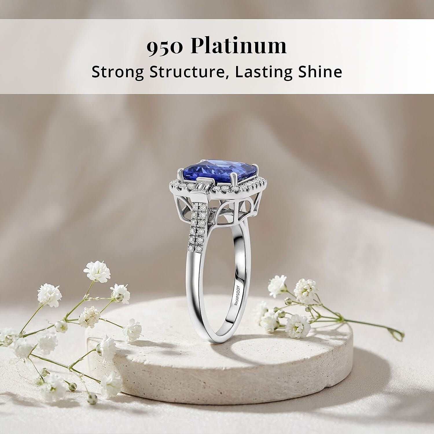 Certified & Appraised Rhapsody Asscher Cut AAAA Tanzanite and E-F VS Diamond 4.00 ctw Ring in 950 Platinum (Size 10.0) 6.50 Grams