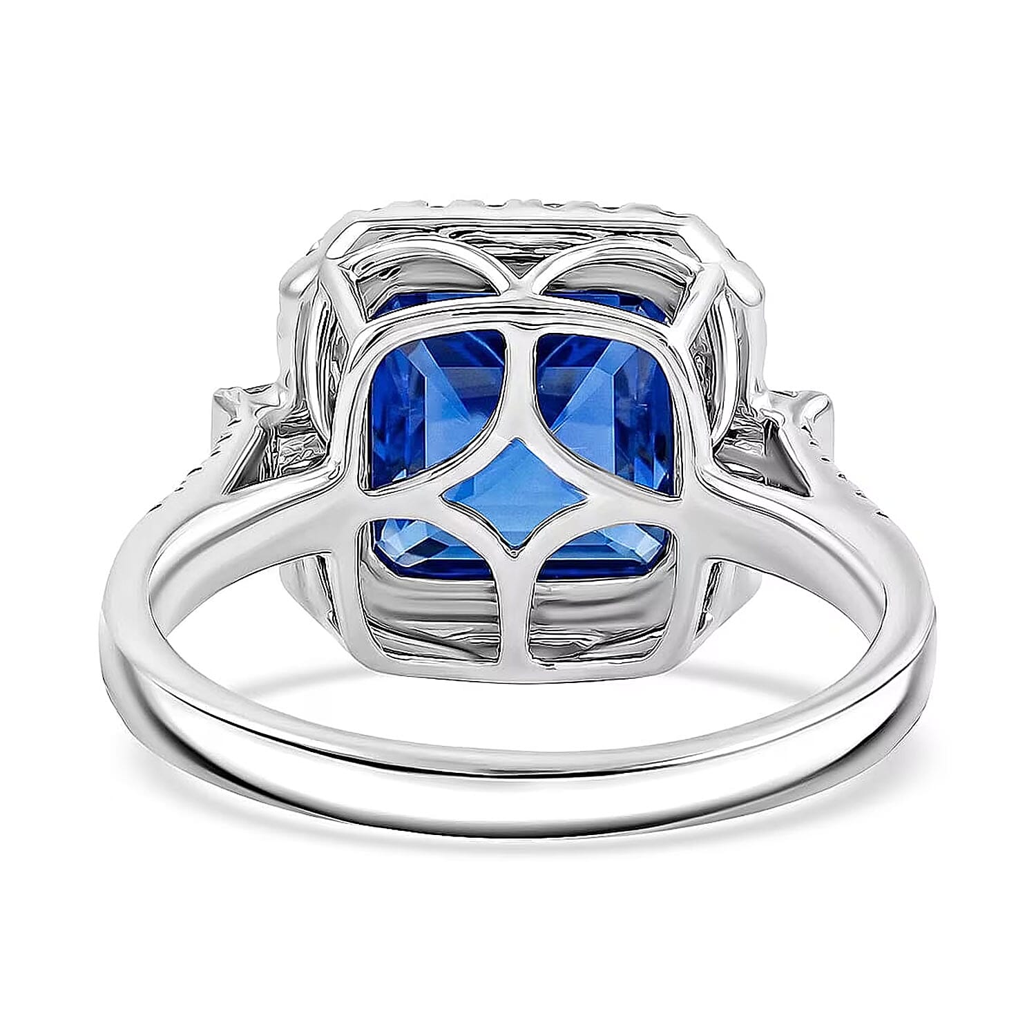 Certified & Appraised Rhapsody Asscher Cut AAAA Tanzanite and E-F VS Diamond 4.00 ctw Ring in 950 Platinum (Size 10.0) 6.50 Grams