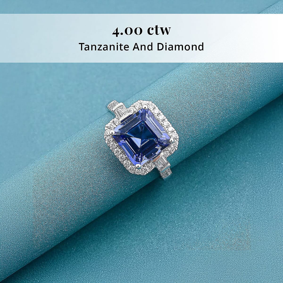 Certified & Appraised Rhapsody AAAA Tanzanite and E-F VS Diamond 4.00 ctw Ring in 950 Platinum (Size 6.0) 6.50 Grams image number 2
