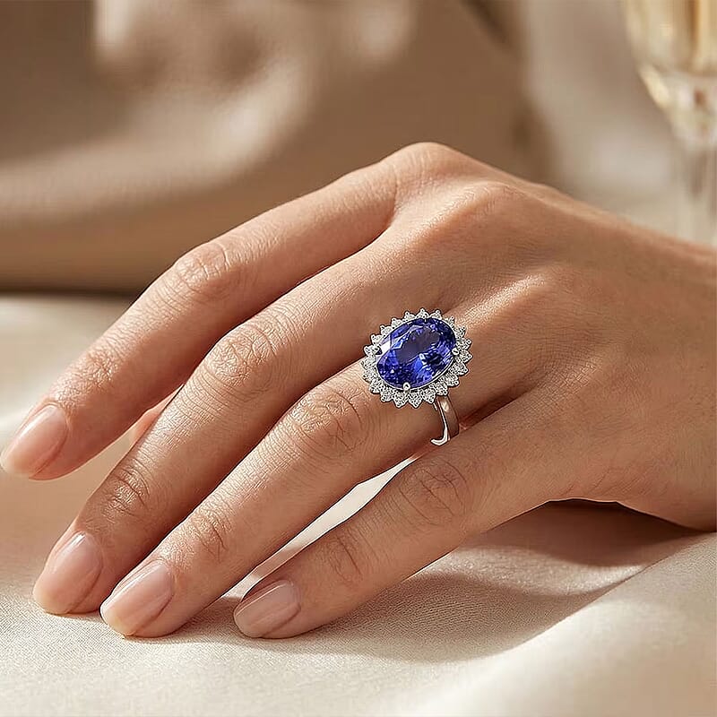 Gem Hunter Certified & Appraised Rhapsody AAAA Tanzanite and E-F VS Diamond 4.35 ctw Ring in 950 Platinum (Size 6.0) 5.30 Grams