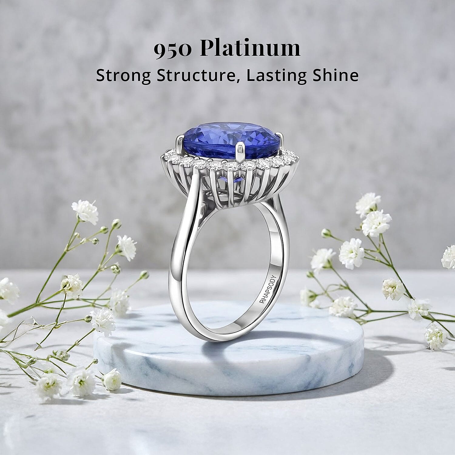 Gem Hunter Certified & Appraised Rhapsody AAAA Tanzanite and E-F VS Diamond 4.35 ctw Ring in 950 Platinum (Size 6.0) 5.30 Grams