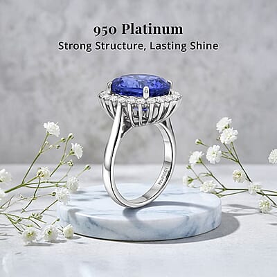Gem Hunter Certified & Appraised Rhapsody AAAA Tanzanite and E-F VS Diamond 4.35 ctw Ring in 950 Platinum (Size 6.0) 5.30 Grams