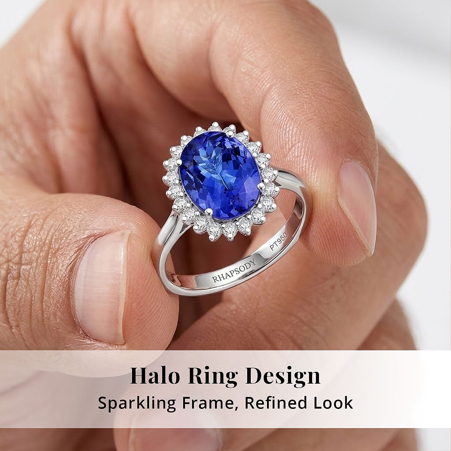 Gem Hunter Certified & Appraised Rhapsody AAAA Tanzanite and E-F VS Diamond 4.35 ctw Ring in 950 Platinum (Size 6.0) 5.30 Grams