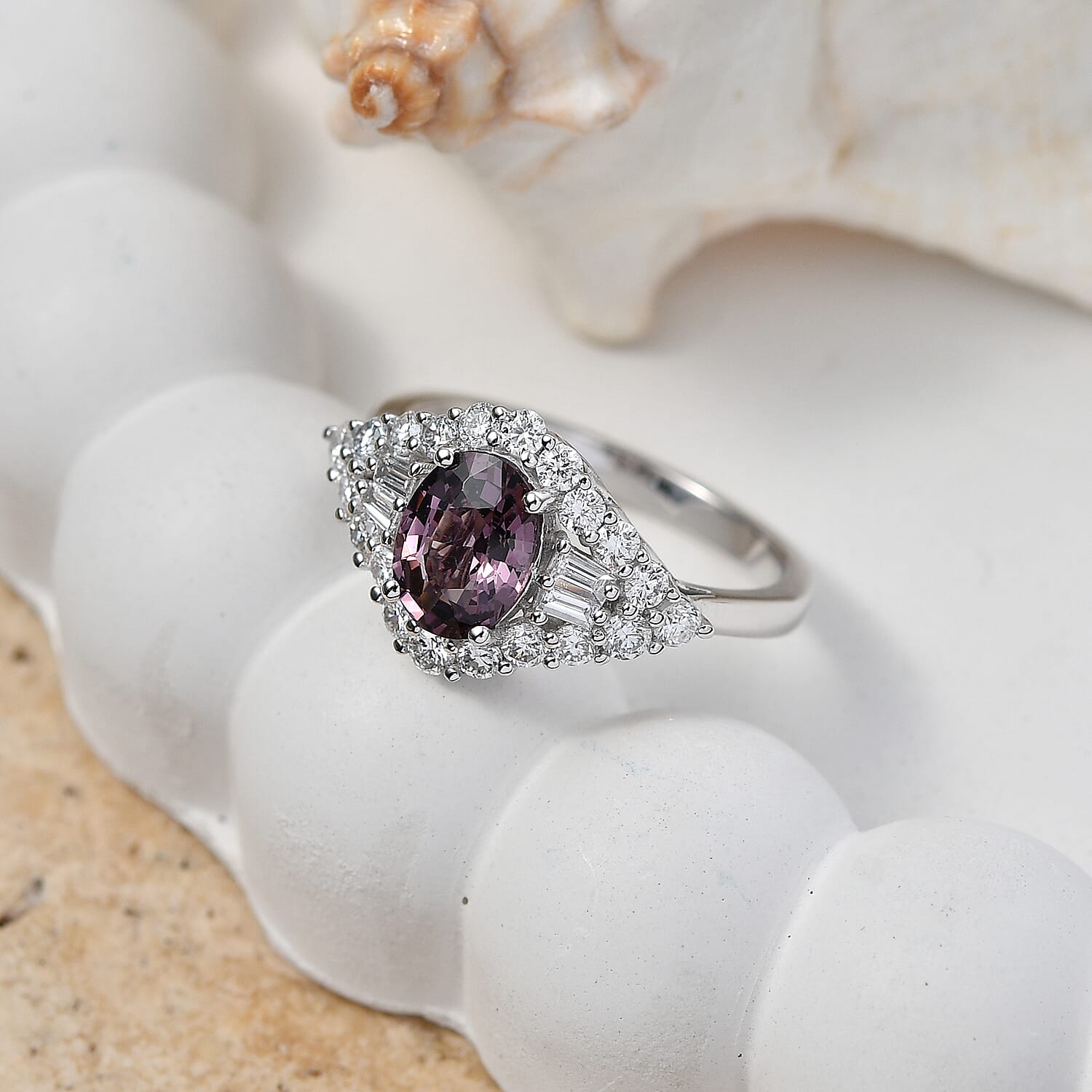 Certified & Appraised AAA Narsipatnam Purple Spinel and Luxuriant Lab Grown Diamond G-H SI 2.20 ctw Ring in 10K White Gold (Size 10.0)