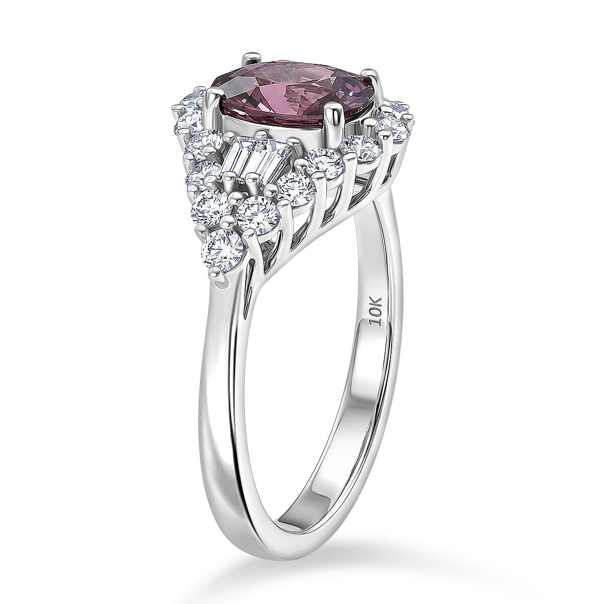 Certified & Appraised AAA Narsipatnam Purple Spinel and Luxuriant Lab Grown Diamond G-H SI 2.20 ctw Ring in 10K White Gold (Size 10.0)