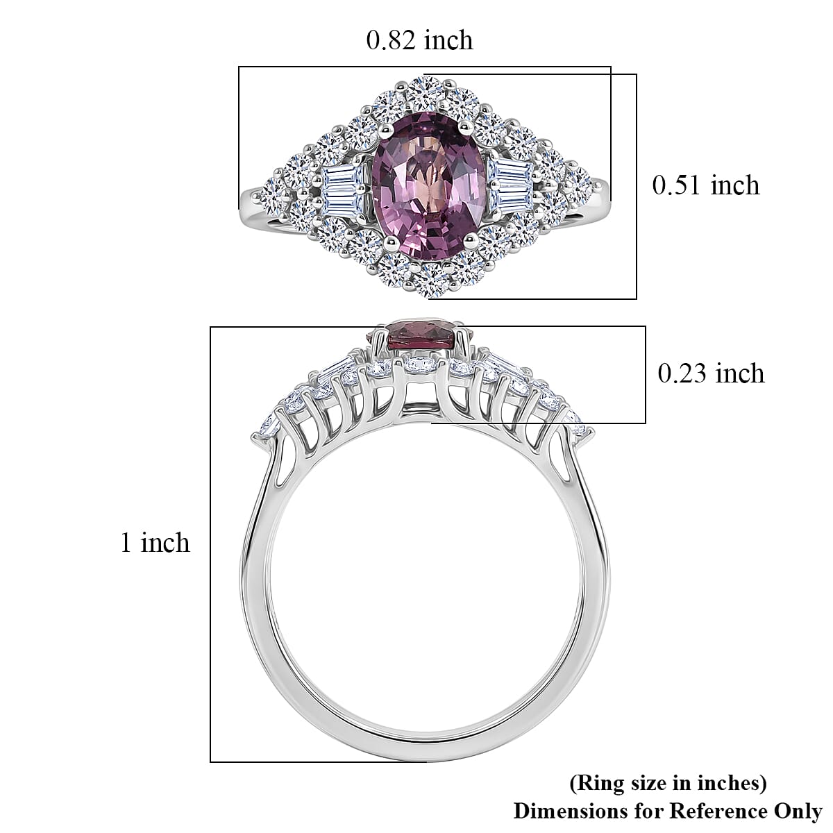 Certified & Appraised AAA Narsipatnam Purple Spinel and Luxuriant Lab Grown Diamond G-H SI 2.20 ctw Ring in 10K White Gold (Size 10.0)