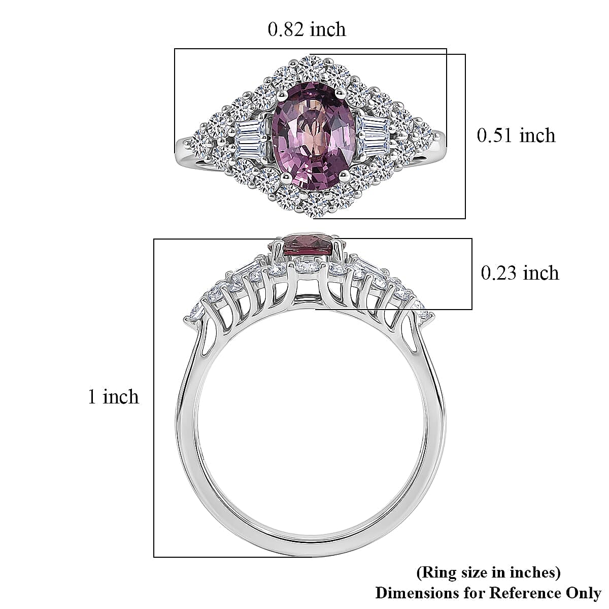 Certified & Appraised AAA Narsipatnam Purple Spinel and Luxuriant Lab Grown Diamond G-H SI 2.20 ctw Ring in 10K White Gold (Size 6.0)