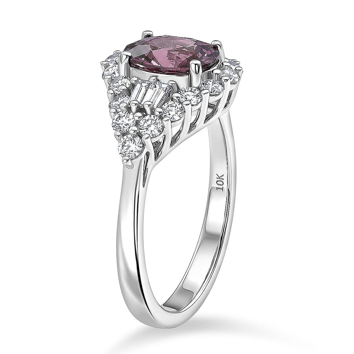 Certified & Appraised AAA Narsipatnam Purple Spinel and Luxuriant Lab Grown Diamond G-H SI 2.20 ctw Ring in 10K White Gold image number 3