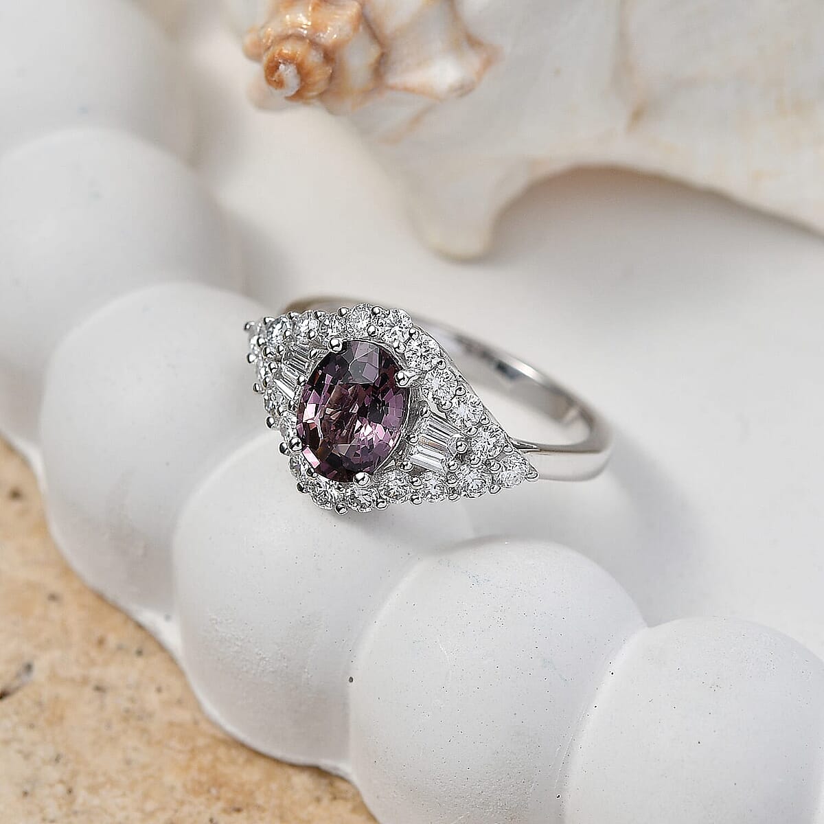 Certified & Appraised AAA Narsipatnam Purple Spinel and Luxuriant Lab Grown Diamond G-H SI 2.20 ctw Ring in 10K White Gold image number 1