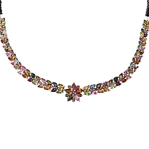 D'Joy Multi-Tourmaline 58.20 ctw Blooming Radiance Necklace in Rhodium Over Sterling Silver (20 Inches)