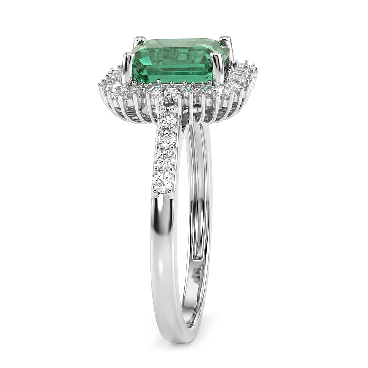 D'Joy Premium Kagem Zambian Emerald and Moissanite 2.40 ctw Royal Burst Ring in Rhodium Over Sterling Silver (Size 10.0)