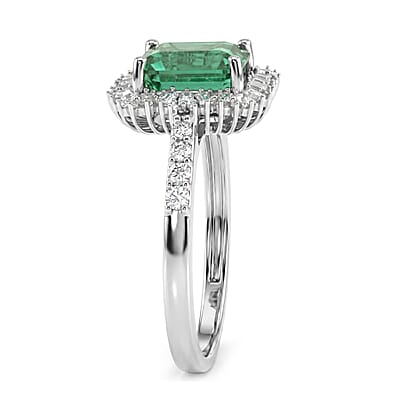D'Joy Premium Kagem Zambian Emerald and Moissanite 2.40 ctw Royal Burst Ring in Rhodium Over Sterling Silver (Size 10.0)