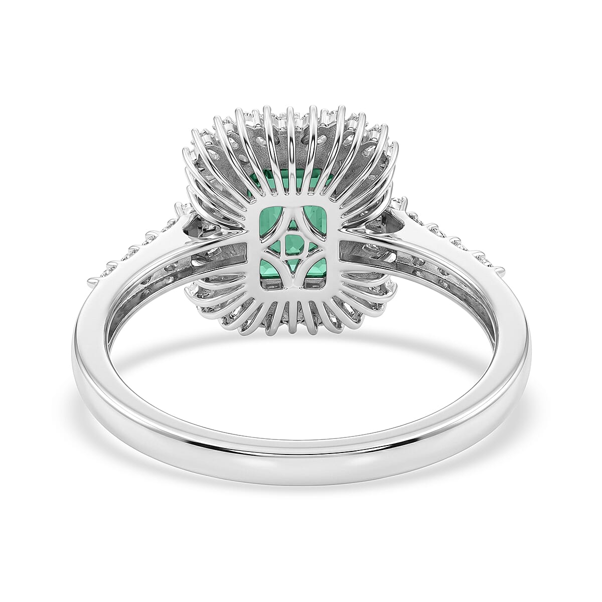 D'Joy Premium Kagem Zambian Emerald and Moissanite 2.40 ctw Royal Burst Ring in Rhodium Over Sterling Silver (Size 10.0)