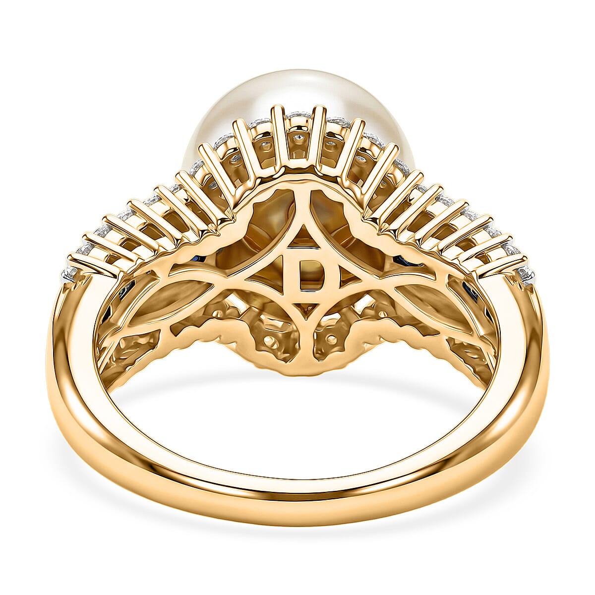D'Joy Premium South Sea Golden Pearl and Multi Gemstone 0.90 ctw Crown Ring in 18K Vermeil Yellow Gold Over Sterling Silver (Size 6.0)