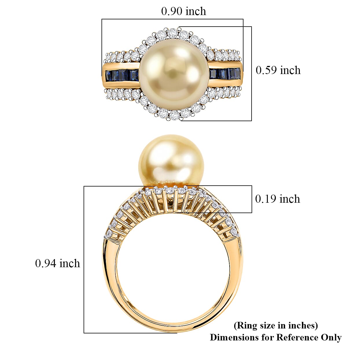 D'Joy Premium South Sea Golden Pearl and Multi Gemstone 0.90 ctw Crown Ring in 18K Vermeil Yellow Gold Over Sterling Silver (Size 6.0)