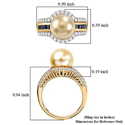 D'Joy Premium South Sea Golden Pearl and Multi Gemstone 0.90 ctw Crown Ring in 18K Vermeil Yellow Gold Over Sterling Silver (Size 6.0)