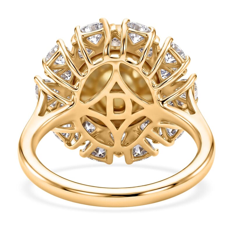 D'Joy Premium Golden South Sea Pearl and Moissanite 1.75 ctw Sunburst Ring in 18K Vermeil Yellow Gold Over Sterling Silver (Size 6.0)