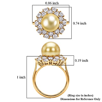D'Joy Premium Golden South Sea Pearl and Moissanite 1.75 ctw Ring in 18K Vermeil Yellow Gold Over Sterling Silver (Size 6.0)