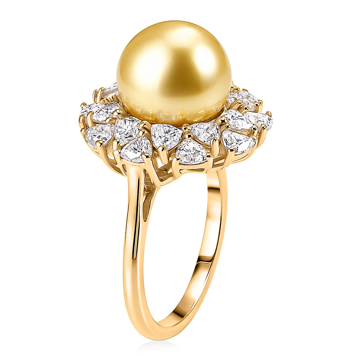 D'Joy Premium Golden South Sea Pearl and Moissanite 1.75 ctw Ring in 18K Vermeil Yellow Gold Over Sterling Silver (Size 7.0) image number 3