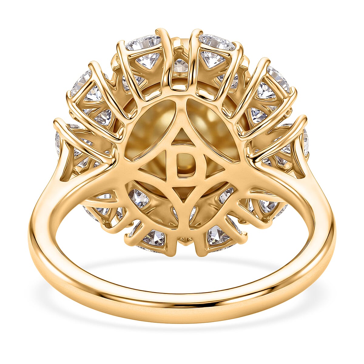 D'Joy Premium Golden South Sea Pearl and Moissanite 1.75 ctw Ring in 18K Vermeil Yellow Gold Over Sterling Silver (Size 7.0)