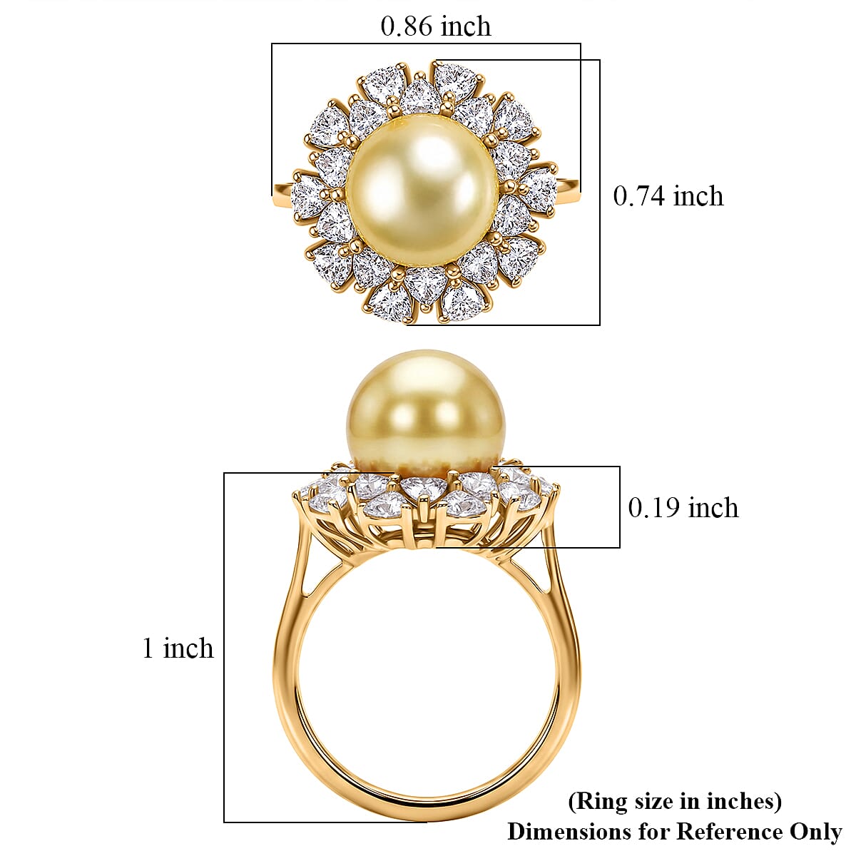 D'Joy Premium Golden South Sea Pearl and Moissanite 1.75 ctw Ring in 18K Vermeil Yellow Gold Over Sterling Silver (Size 7.0) image number 5