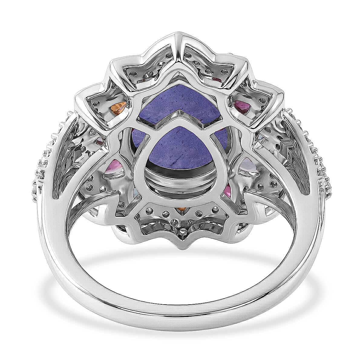 D'Joy Tanzanite, Multi-Tourmaline and White Zircon Ring in Rhodium Over Sterling Silver (Size 5.0) 8.65 ctw