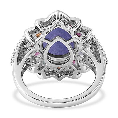 D'Joy Tanzanite, Multi-Tourmaline and White Zircon Ring in Rhodium Over Sterling Silver (Size 5.0) 8.65 ctw