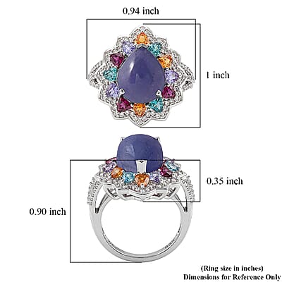 D'Joy Tanzanite, Multi-Tourmaline and White Zircon Ring in Rhodium Over Sterling Silver (Size 5.0) 8.65 ctw