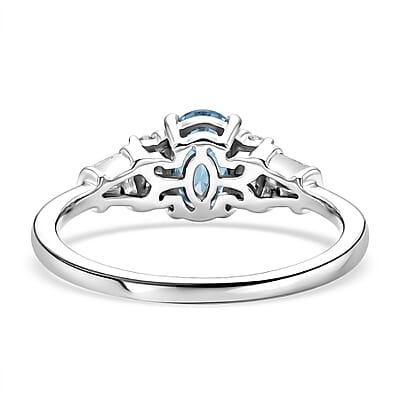 Ankur's Treasure Chest D'Joy London Blue Topaz and Moissanite 1.20 ctw Ocean Majesty Ring in Platinum Over Sterling Silver (Size 5.0)