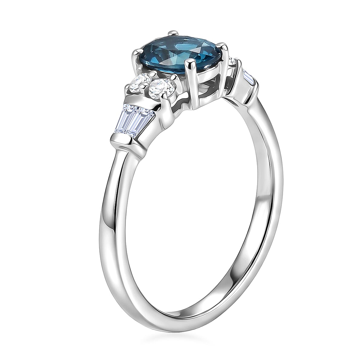 D'Joy London Blue Topaz and Moissanite 1.20 ctw Ocean Majesty Ring in Platinum Over Sterling Silver (Size 8.0)