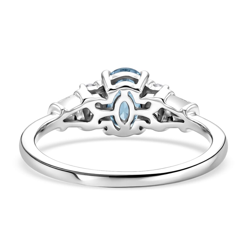 D'Joy London Blue Topaz and Moissanite 1.20 ctw Ocean Majesty Ring in Platinum Over Sterling Silver (Size 8.0)