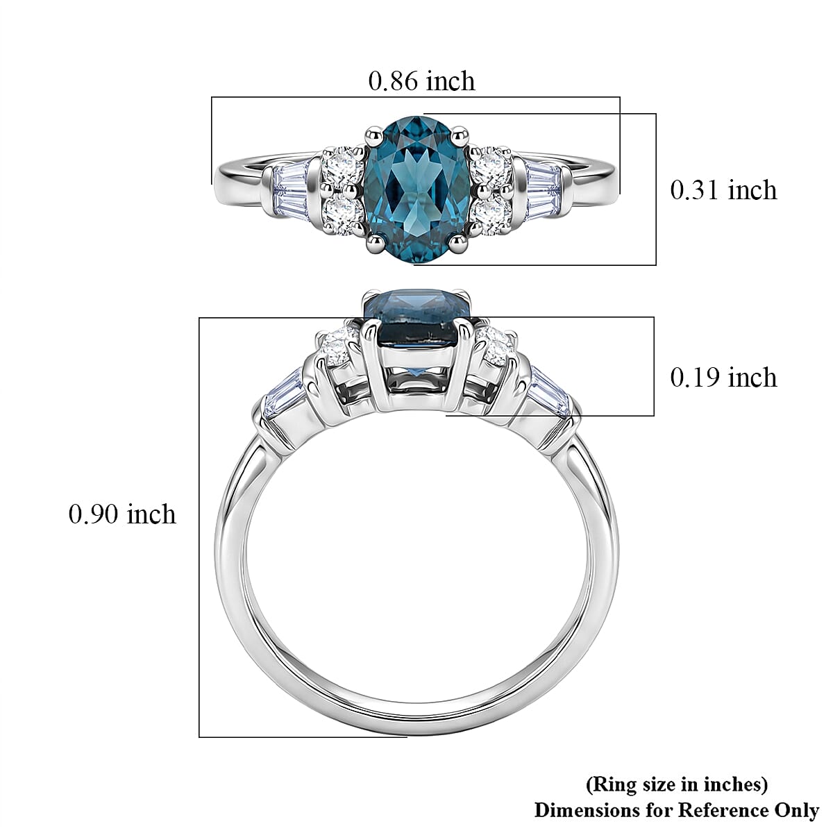 D'Joy London Blue Topaz and Moissanite 1.20 ctw Ocean Majesty Ring in Platinum Over Sterling Silver (Size 8.0)