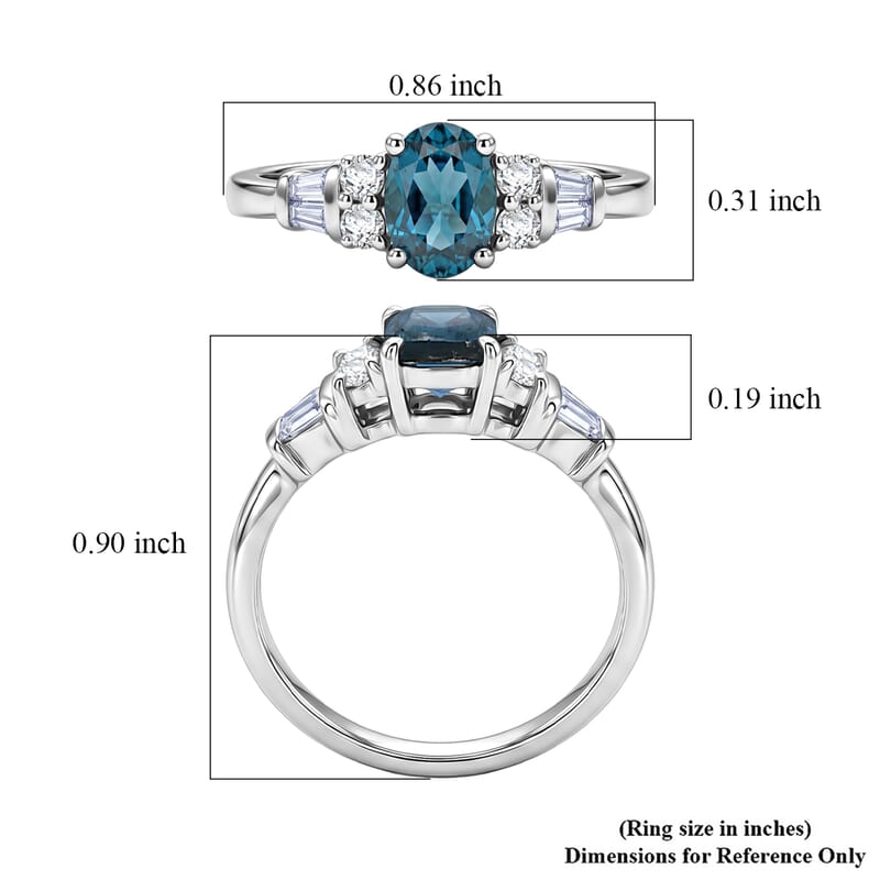 D'Joy London Blue Topaz and Moissanite 1.20 ctw Ocean Majesty Ring in Platinum Over Sterling Silver (Size 8.0)