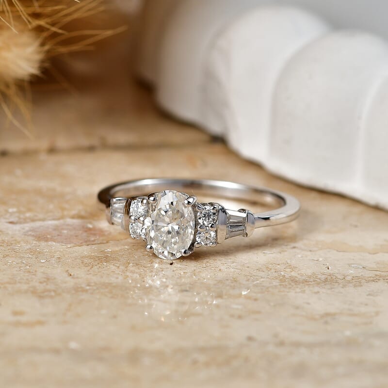 D'Joy Moissanite 1.10 ctw Ocean Majesty Ring in Platinum Over Sterling Silver (Size 5.0)