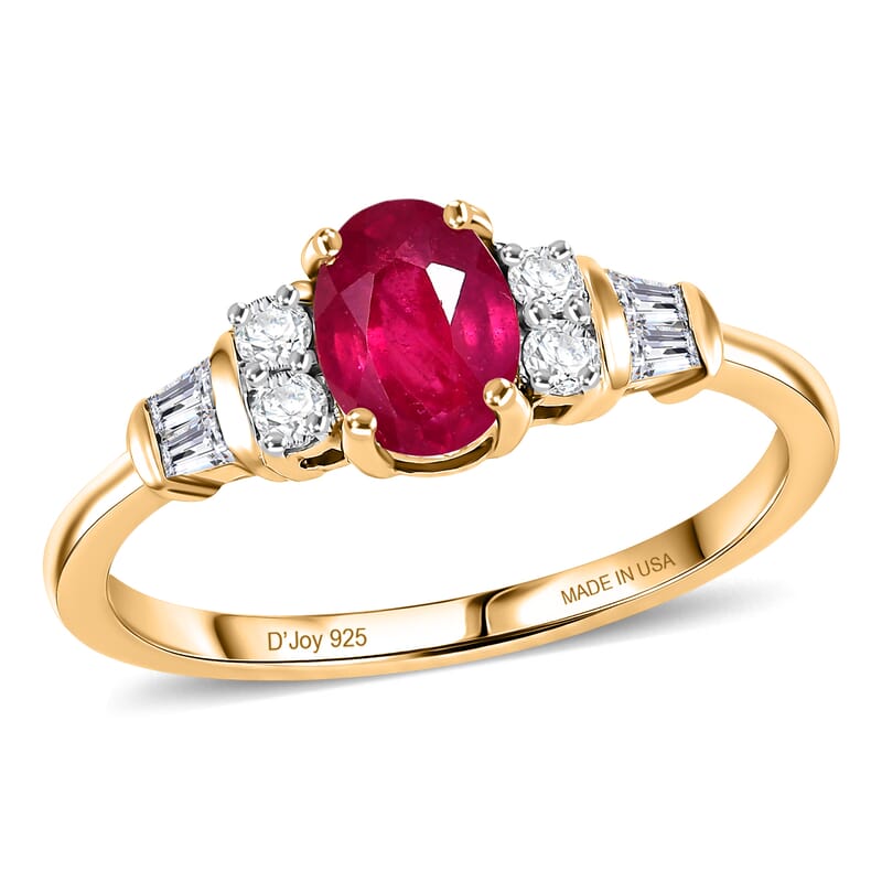 D'Joy Niassa Ruby (FF) and Moissanite 1.50 ctw Ocean Majesty Ring in 14K Yellow Gold Over Sterling Silver (Size 5.0)