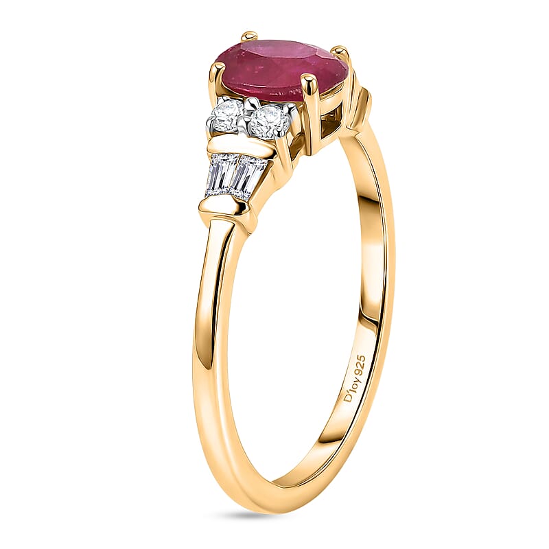 D'Joy Niassa Ruby (FF) and Moissanite 1.50 ctw Ocean Majesty Ring in 14K Yellow Gold Over Sterling Silver (Size 5.0)